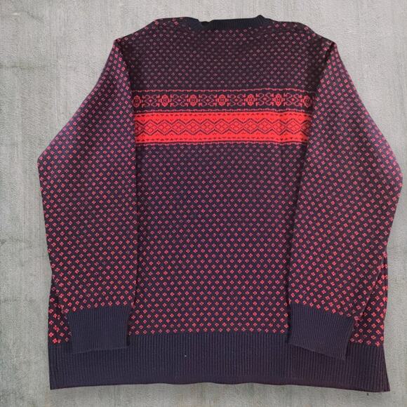 BROOKS BROTHERS Mens 2XLT Blue Red Nordic Fair Isle Merino Wool L/S Crew Sweater - Picture 2 of 8